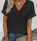 Women's Solid V-Neck Casual Versatile Daily Wear Short Sleeve T-Shirt
