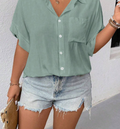Plus Size Women's Solid Color Batwing Sleeve Single-Breasted Pocket Casual Shirt