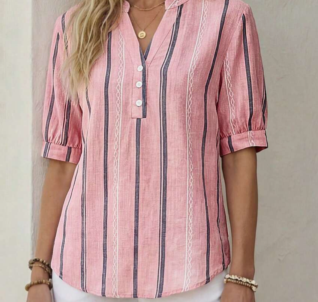 Casual Minimalist Loose Notch Neck Three-Quarter Sleeve